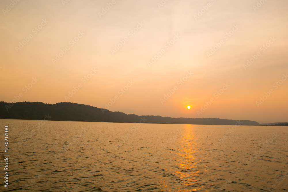 Sunset in Nam Ngeum Reservoir, Vientiane, laos