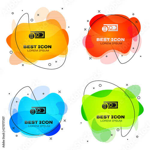 Black Fast payments icon isolated. Fast money transfer payment. Financial services, fast loan, time is money, cash back concept. Set of liquid color abstract geometric shapes. Vector Illustration