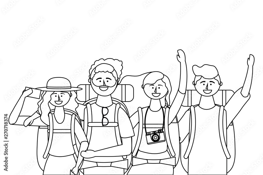 Tourist boys and girls with bag design Tourist boys and girls with bag design