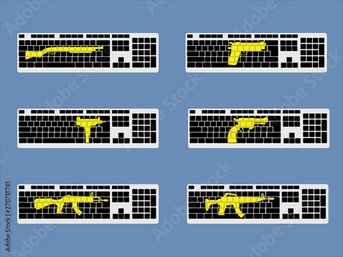 set of keyboard and weapons,cyber bully concept