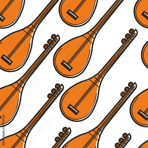 Baglama Turkish national musical instrument seamless pattern