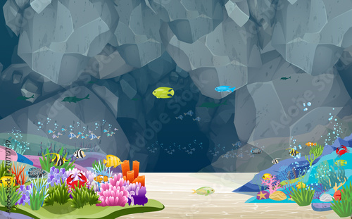 landscape of cave underwater in the ocean