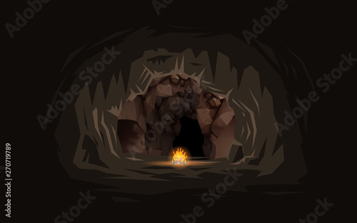 Photo bonfire with landscape of inside the cave