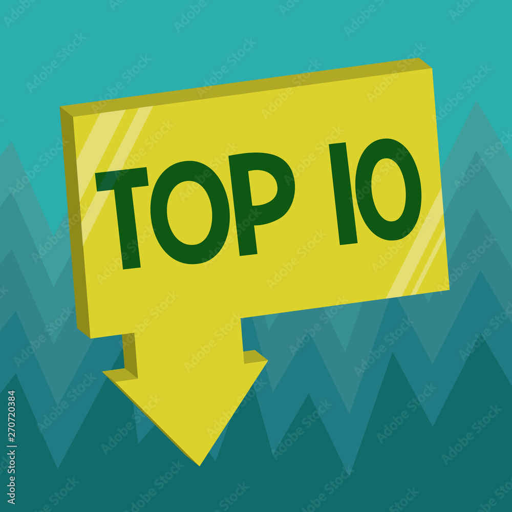 Conceptual hand writing showing Top 10. Business photo showcasing List of most demanding Trending songs movies shows online in order. Conceptual hand writing showing Top 10. Business photo showcasing List of most demanding Trending songs movies shows online in order.