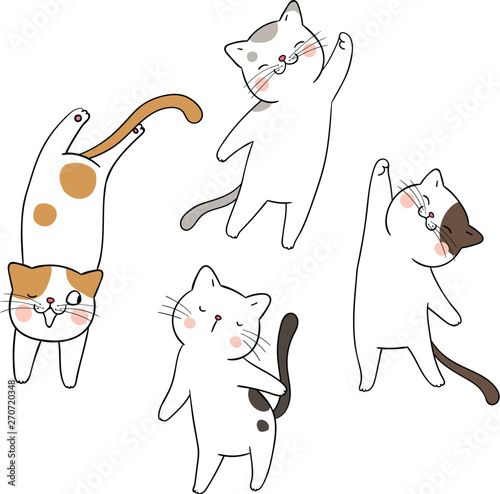 Draw set funny cat different pose.