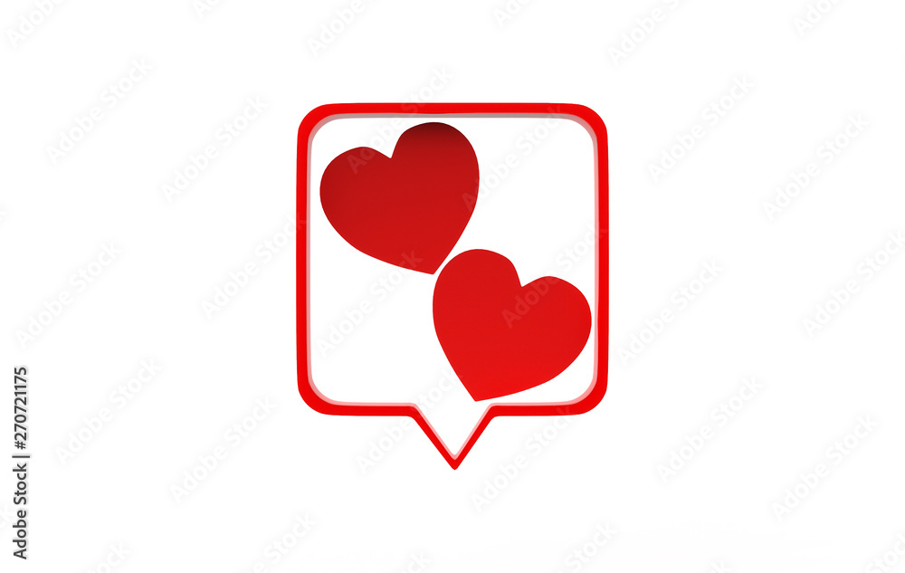 social media notification love like heart icon in red rounded square pin isolated on white. 3d illustration social media notification love like heart icon in red rounded square pin isolated on white. 3d illustration