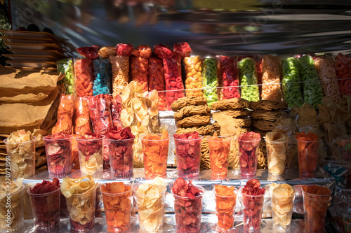 Colorful Botanas (Snacks) for Sale at Park in Mexico City