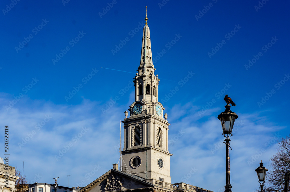 LONDON CITY,UK-DECEMBER 8,2013: St Martin In The Field Church and the bird over the blue sky background