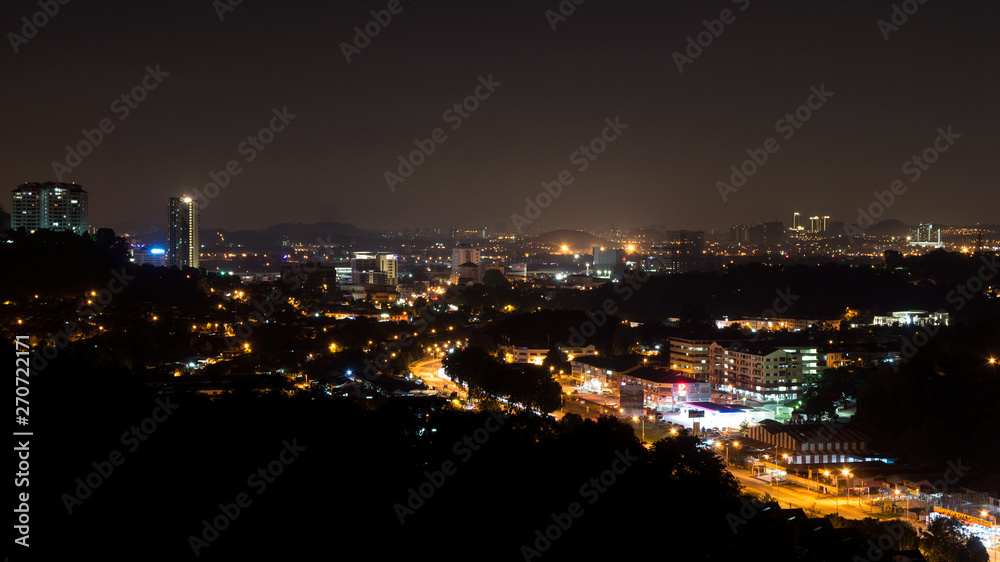 Night view of Kajang Town cityscape, Malaysia