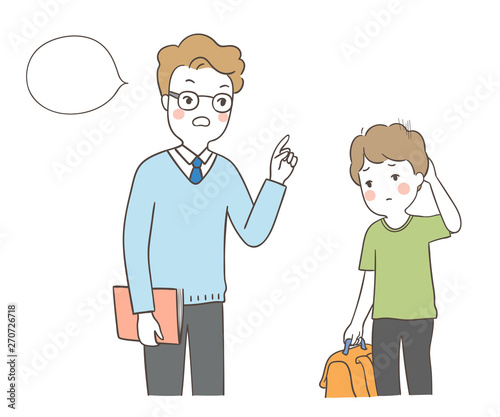 Vector teacher scolding a boy.School concept.