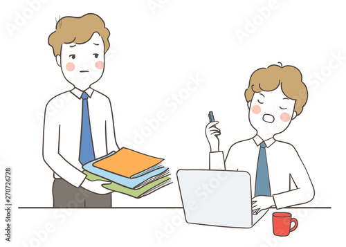 Draw angry boss blaming at employee.