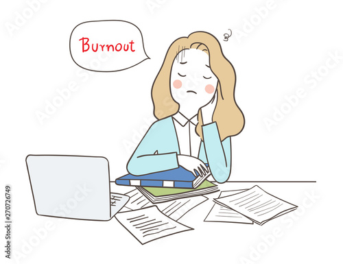 Draw unhappy businesswoman with burnout syndrome.