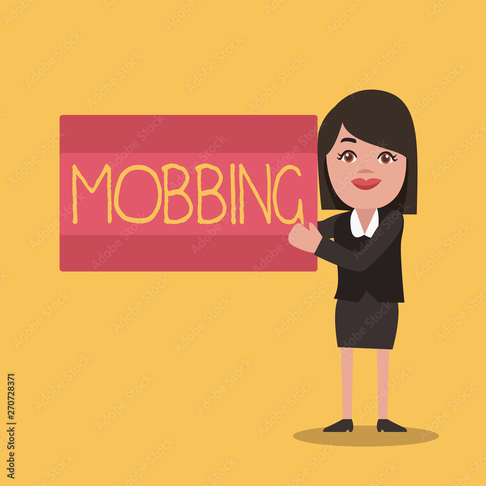 Writing note showing Mobbing. Business photo showcasing Bulling of individual specially at work Emotional abuse Stress. Writing note showing Mobbing. Business photo showcasing Bulling of individual specially at work Emotional abuse Stress.