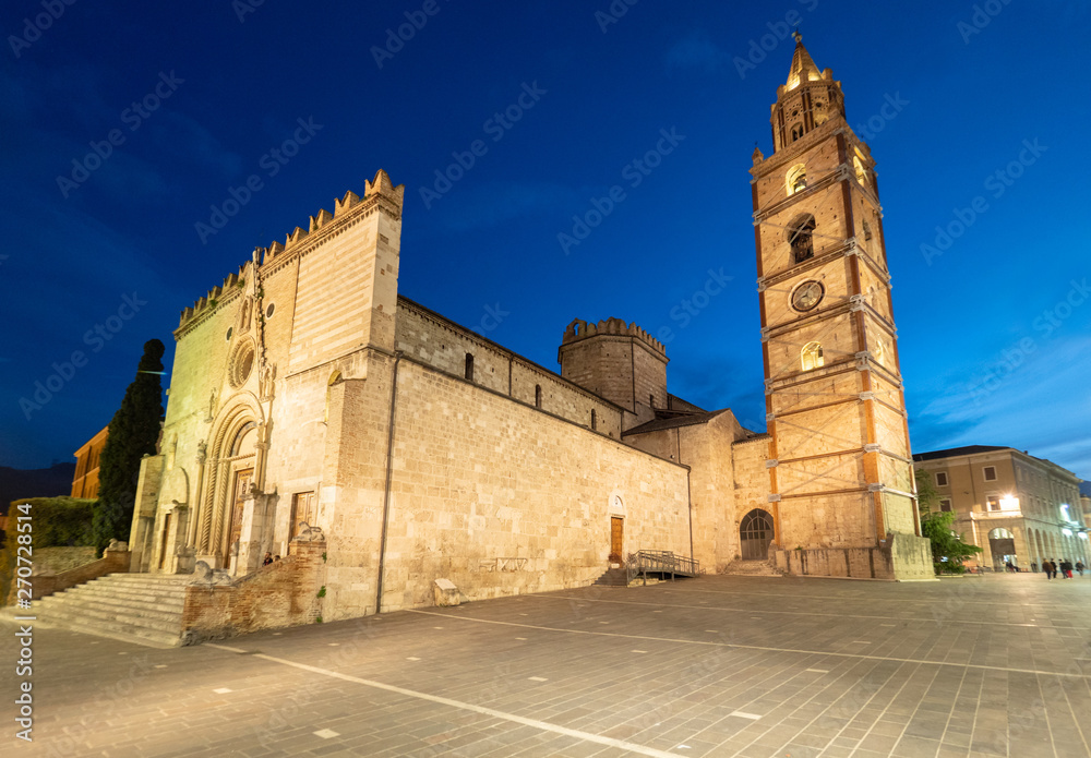 Teramo (Italy) - The elegant historical center, with street and stone church, of this hill and province city in Abruzzo region.