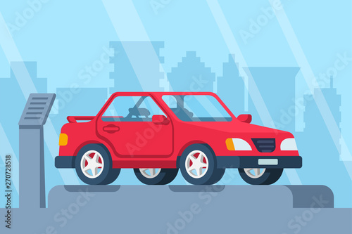 Car showroom. Showroom dealership store. Car center. Auto presentation. Vector illustration flat design. Isolated on background.