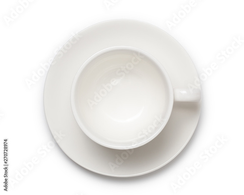 empty white coffee cup or tea cup top view on white background. with clipping path.