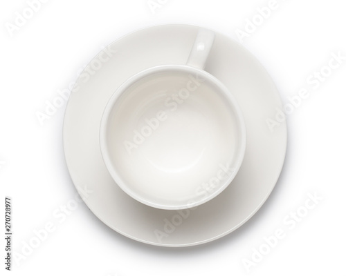 empty white coffee cup or tea cup top view on white background. with clipping path.