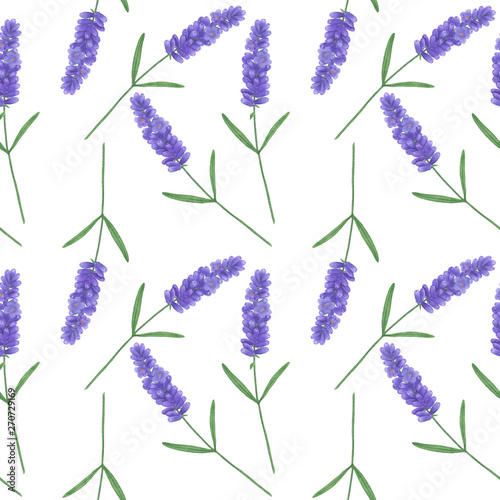 Seamless pattern with watercolor lavender. Illustration of Provence leaf sprigs Floral textures handmade leaves Digital paper Textiles Wallpapers