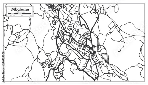 Mbabane Swaziland Map in Black and White Color.