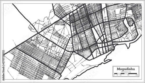Mogadishu Somalia Map in Black and White Color. Vector Illustration.
