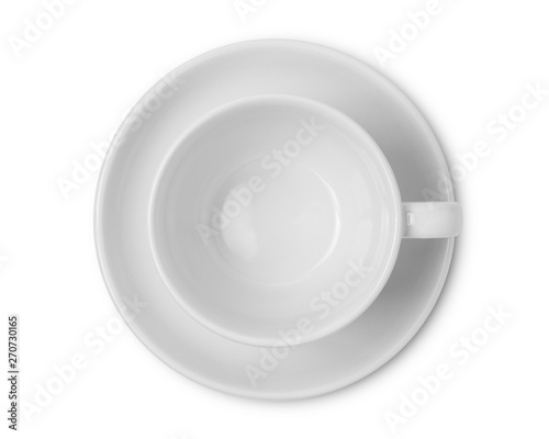 empty white coffee cup or tea cup top view on white background. with clipping path.