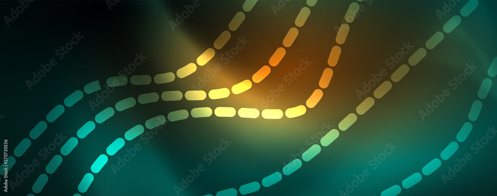 Obraz premium Shiny neon vector wave line abstract background, motion concept