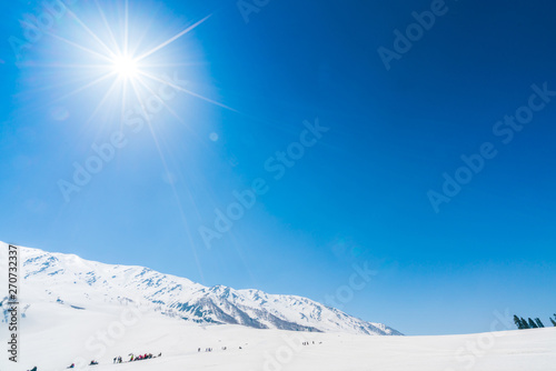 Beautiful snow covered mountains landscape Kashmir state, India .