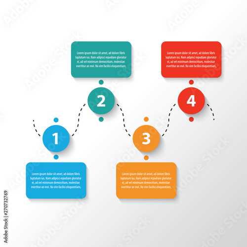 colorful timeline infographic with 4 options design template, Infographics management, finance, analytics, presentation. Vector illustration