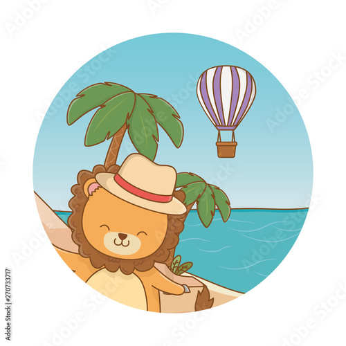 cute lion enjoying summer time cartoon
