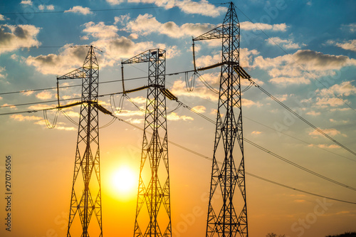 Electric pylons at sunset