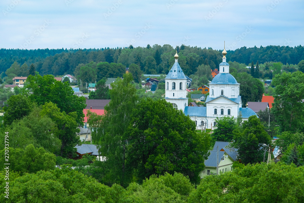 Borovsk, Russia - May, 25, 2019: image of landscape with the image of the Paphnutius monastery in Borovsk, Russia