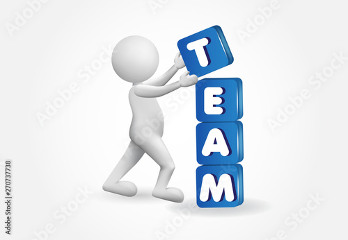 3d small people placing team cubes vector image