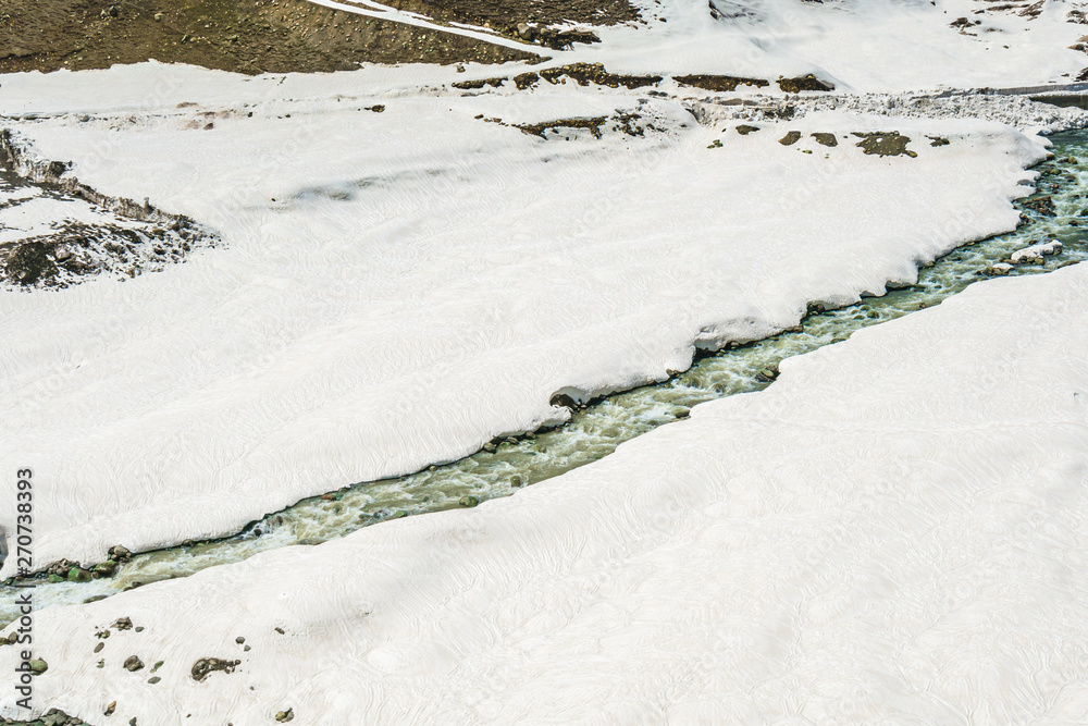 Beautiful River and snow covered mountains landscape Kashmir state, India . Beautiful River and snow covered mountains landscape Kashmir state, India .