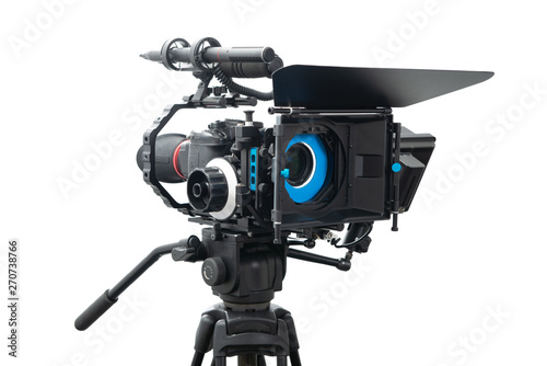 dslr video camera rig isolated on white background
