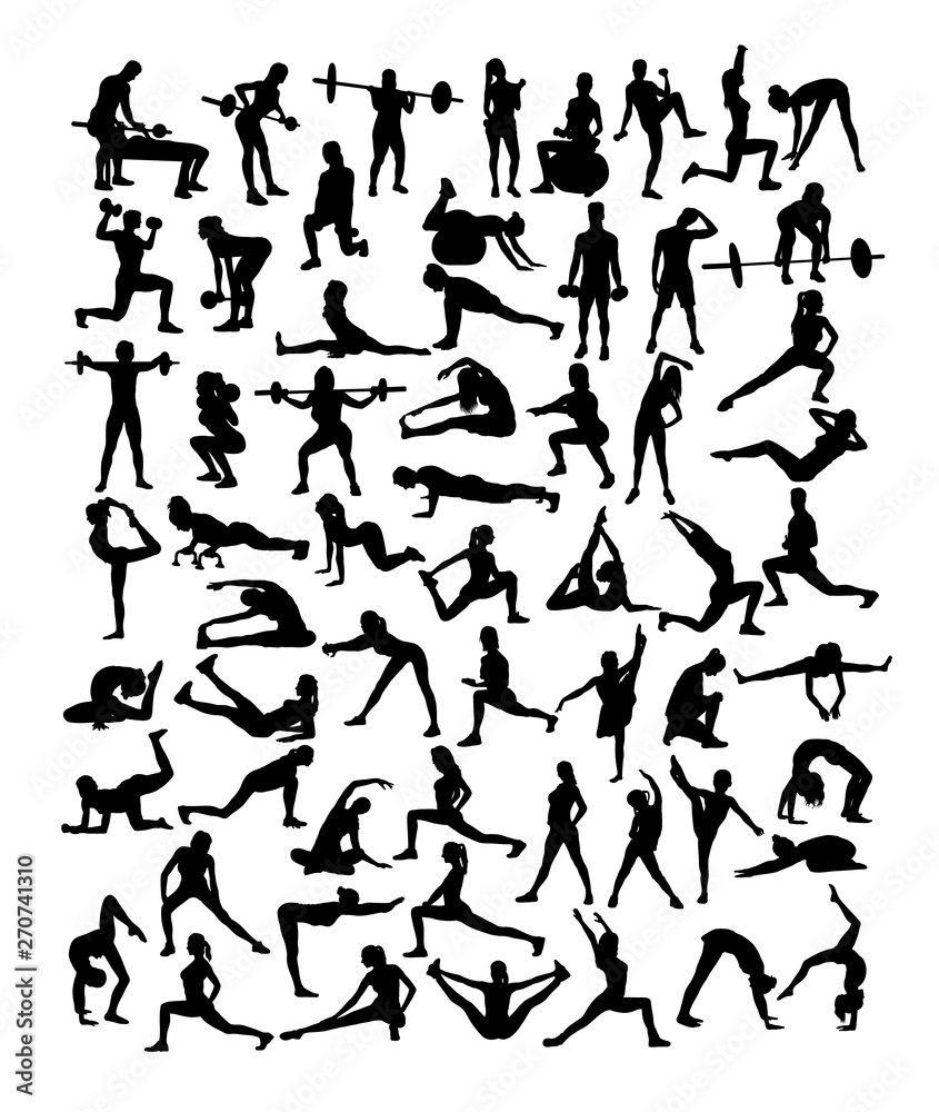 Happy Fitness and Gym Sport Silhouettes, art vector design Happy Fitness and Gym Sport Silhouettes, art vector design