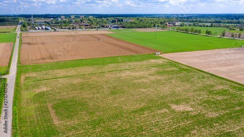 Top view on flat geometric areas of an agricultural field