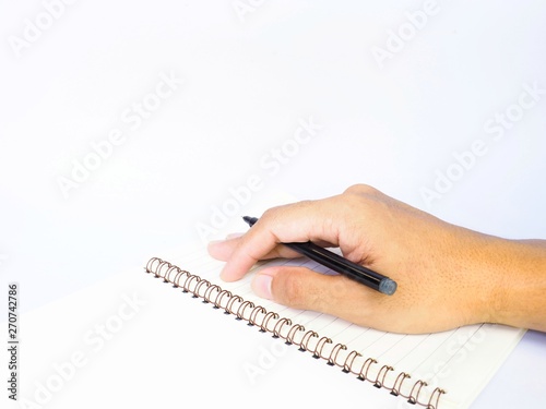 hand with pen on white background