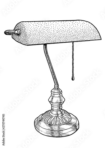 Bankers lamp illustration, drawing, engraving, ink, line art, vector
