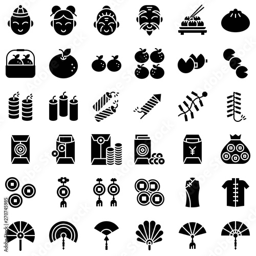 Chinese lunar new year vector icon set, solid style