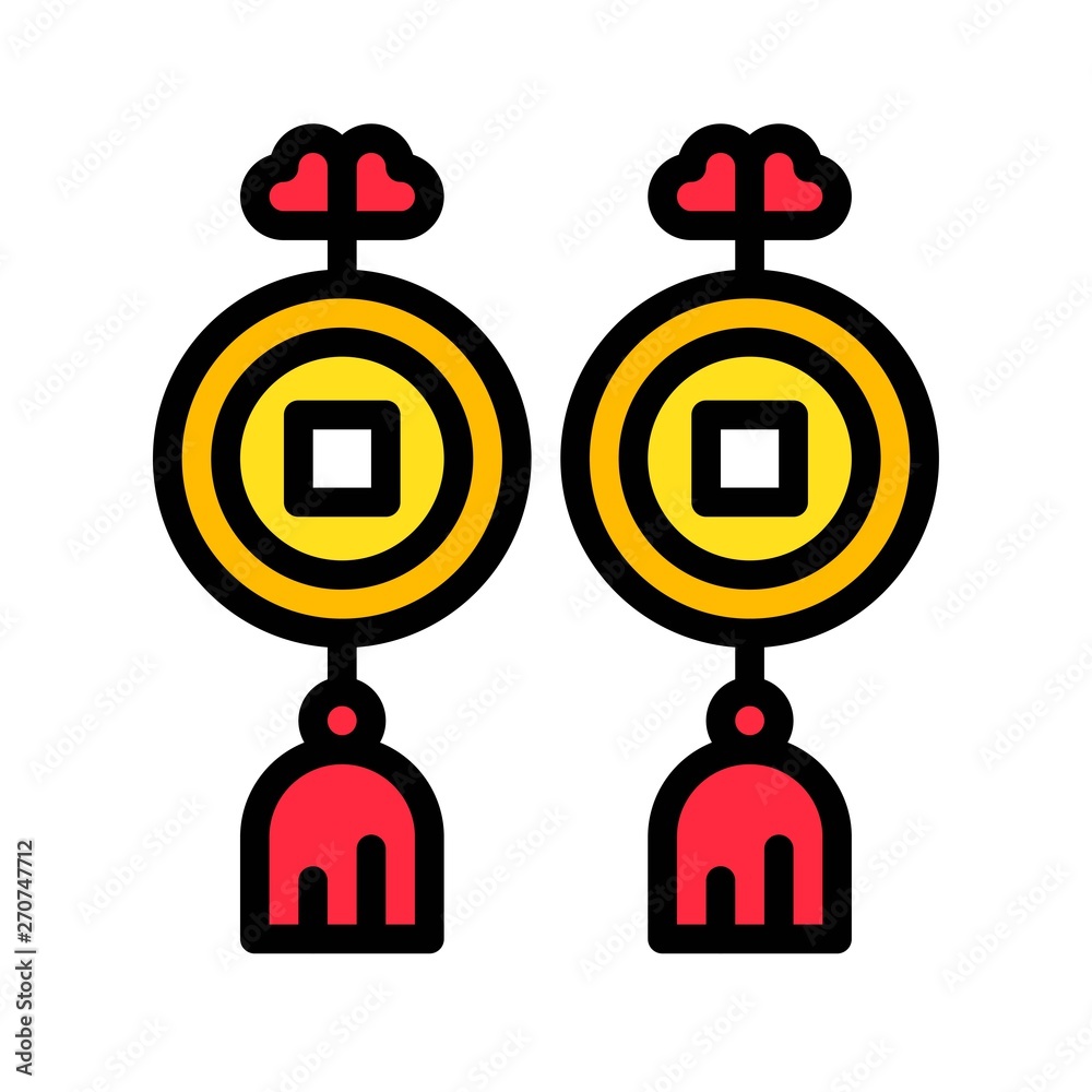 Chinese gold coin vector, Chinese lunar new year filled icon Chinese gold coin vector, Chinese lunar new year filled icon