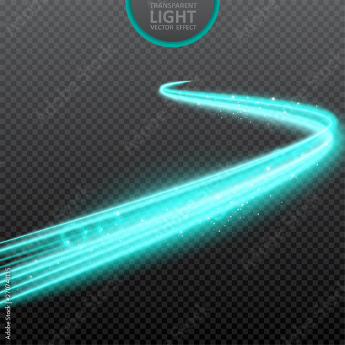 Blue  light effect on transparent background with realistic sparkles. Magic light. Glowing swirl light effect. Vector Illustration