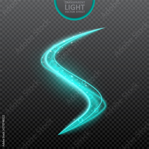 Blue  light effect on transparent background with realistic sparkles. Magic light. Glowing swirl light effect. Vector Illustration