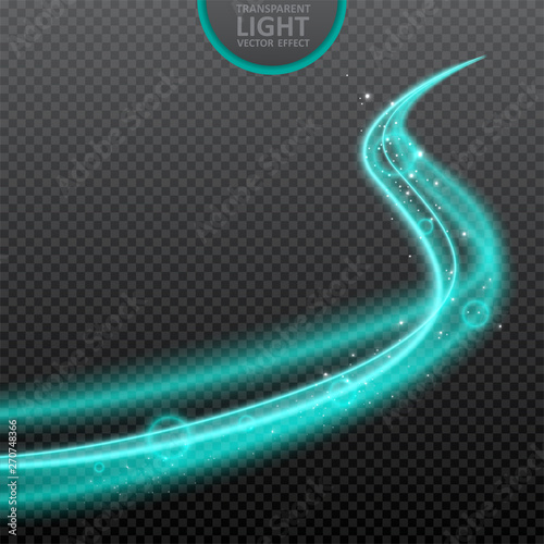Blue  light effect on transparent background with realistic sparkles. Magic light. Glowing swirl light effect. Vector Illustration
