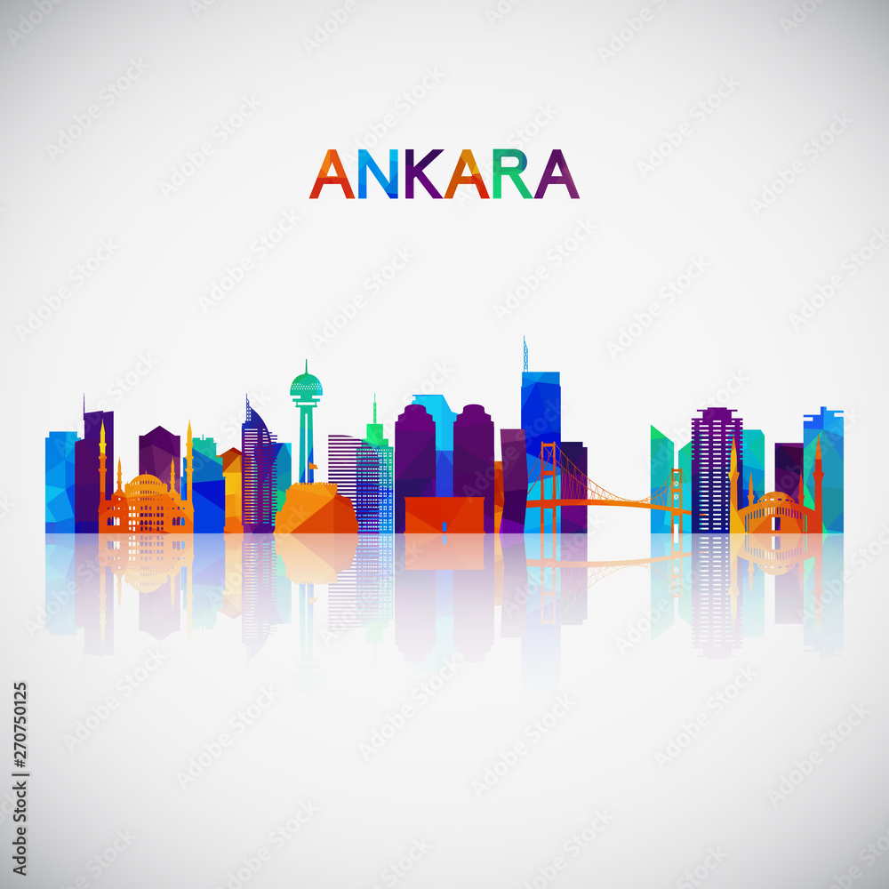 Obraz premium Sylwetka panoramę Ankary w kolorowym stylu geometrycznym. Symbol Twojego projektu. Ilustracji wektorowych.