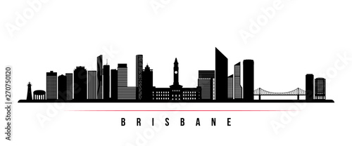 Brisbane city skyline horizontal banner. Black and white silhouette of Brisbane city, Australia. Vector template for your design.