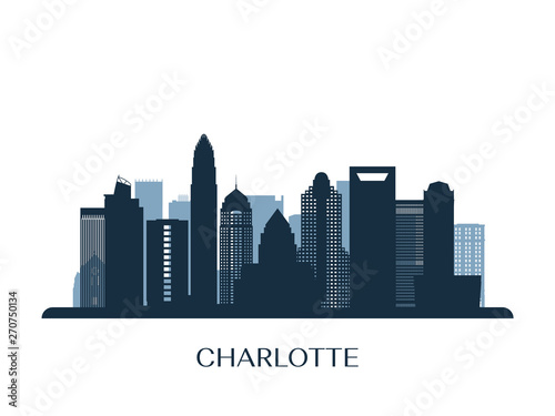Charlotte skyline, monochrome silhouette. Vector illustration. photo