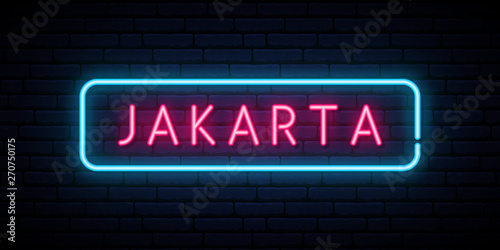Jakarta neon sign. Bright light signboard. Vector banner.