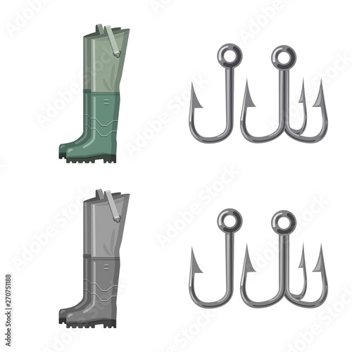 Vector design of fish and fishing symbol. Set of fish and equipment vector icon for stock.