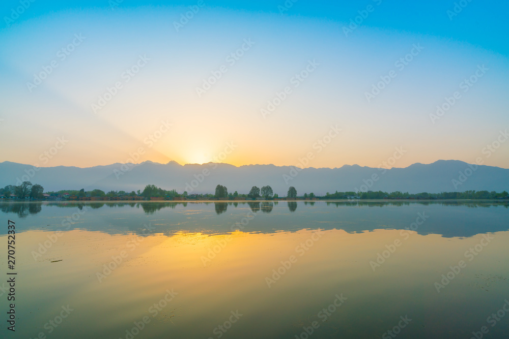 Sunrise on Dal lake, Kashmir India .