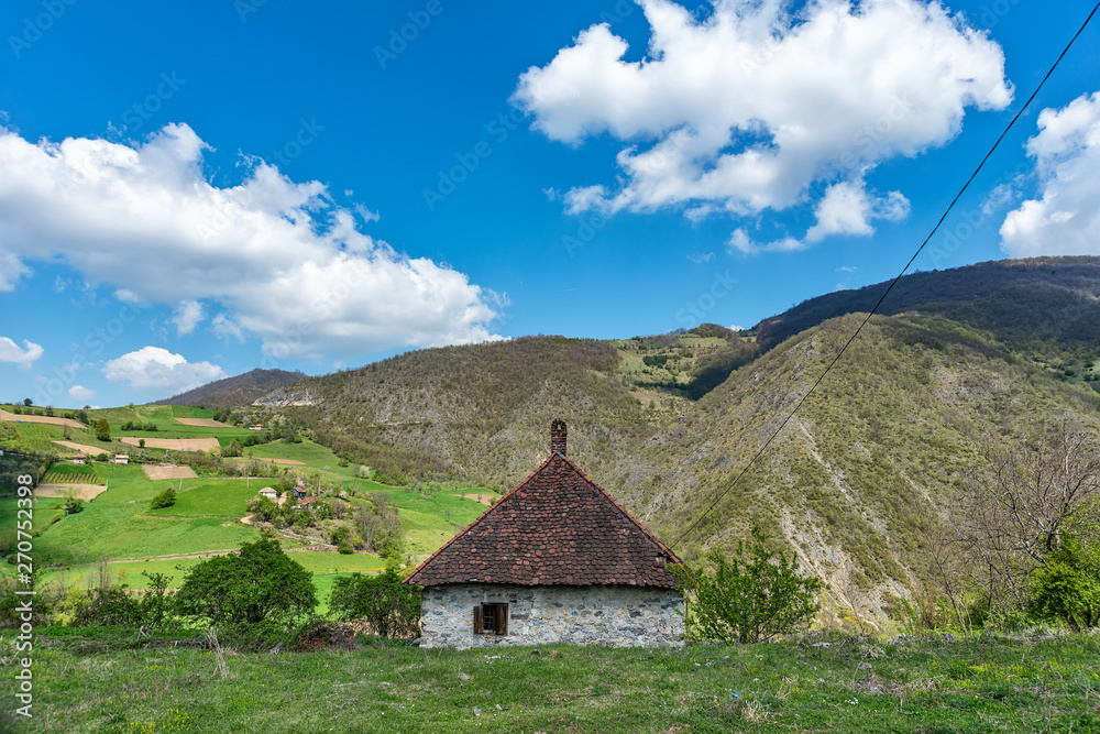 Serbian household on the mountain. Village old house. Beautiful nature in Serbia.